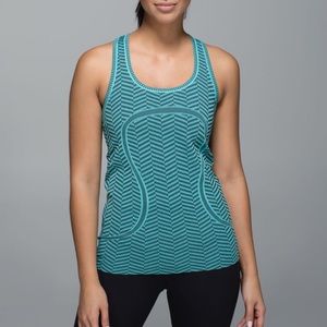 Lululemon Run: Swiftly Tech Racerback Tank in Heathered Blue Tropics SZ 4 EUC